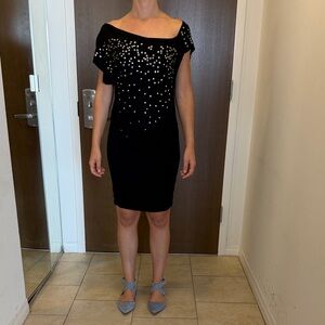 VENUS Soft & Comfortable Black One-Shoulder Dress with Silver Studded Accents